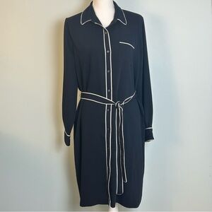 Ann Taylor Navy With White Piping Long Sleeve Shirt Dress